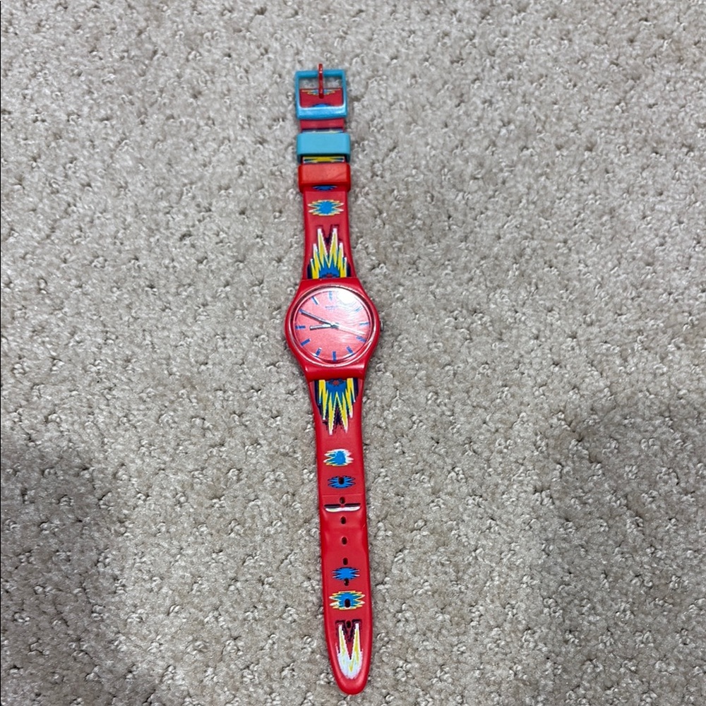 Red Swatch Watch with Native American motif